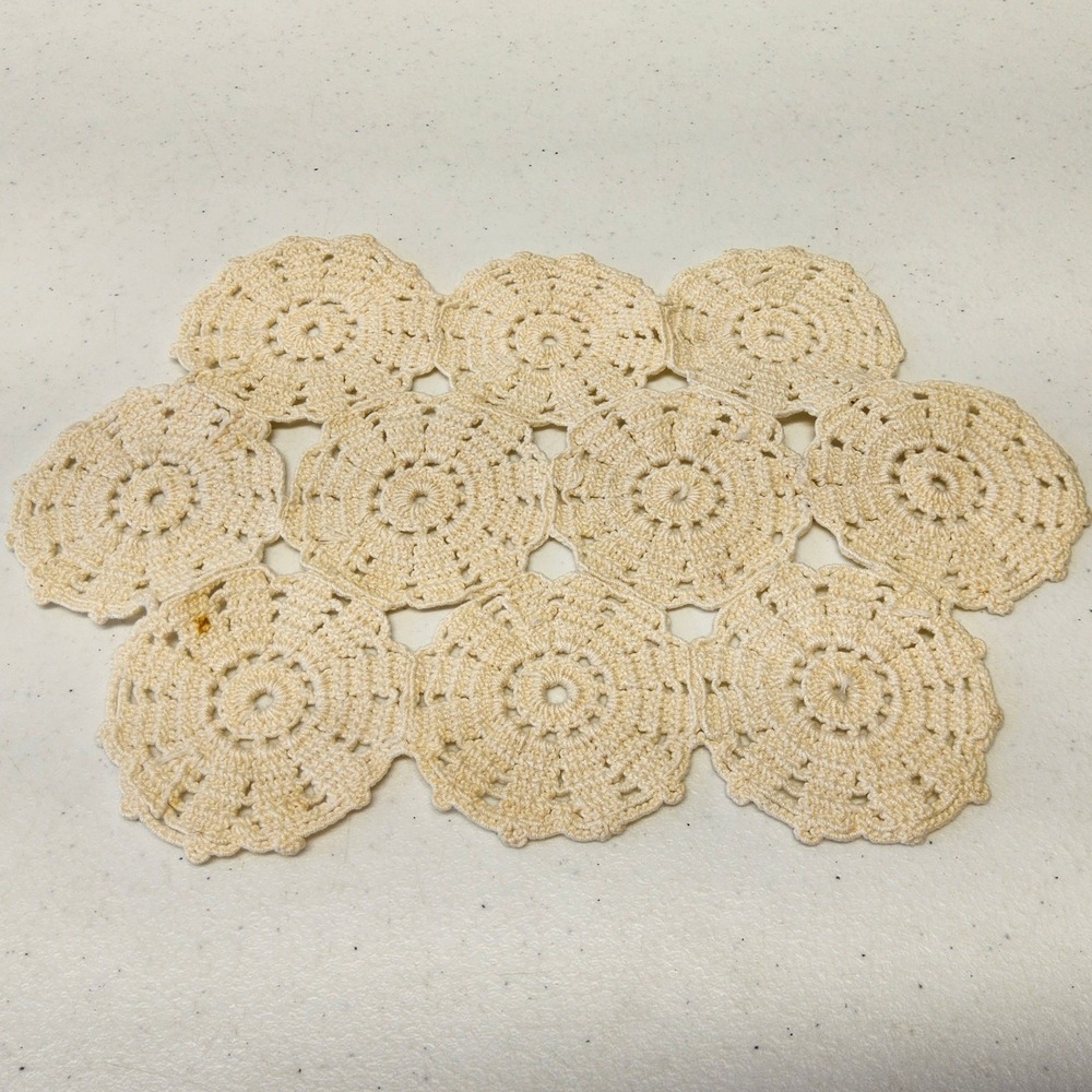 Unbranded Crochet Doily Table Runner Cream Vintage Floral Medallion 10x6 - Picture 4 of 5